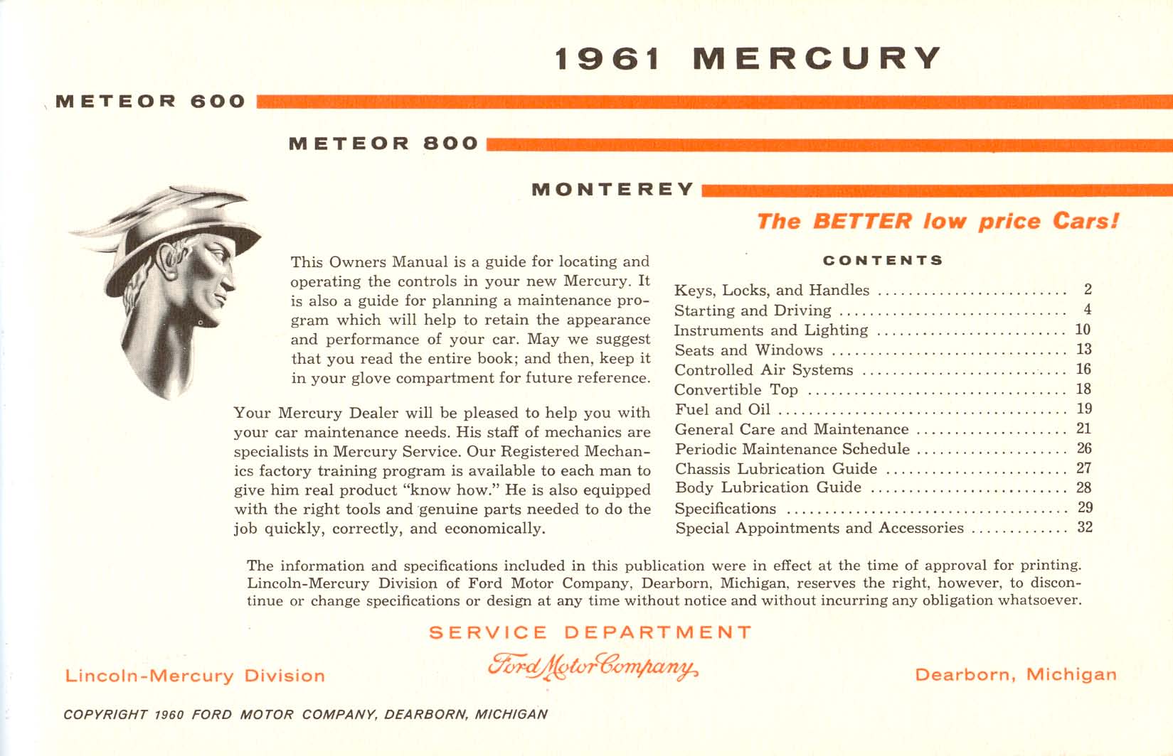 1961 Mercury Owners Manual Page 7